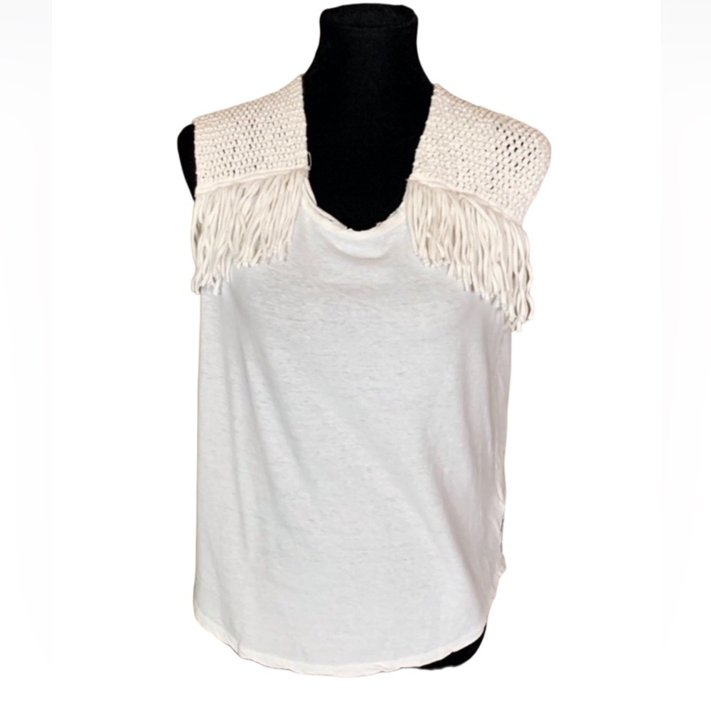 Scotch & Soda off white sleeveless top with crochet & fringe accents P’tite / XS